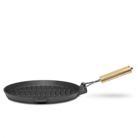 24cm Diameter Wooden Handled Cast Iron Griddle