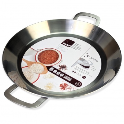 42cm Ibili ''Triply'' Stainless Steel Paella Pan for Ceramic, Induction hobs & AGA's
