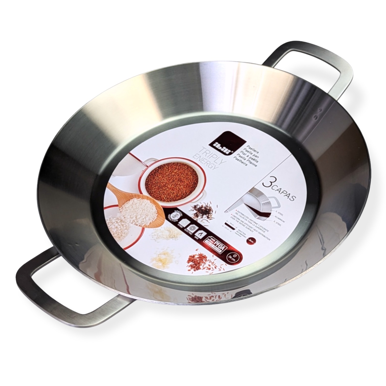 The Paella Company 34cm Ibili Triply Stainless Steel Paella Pan