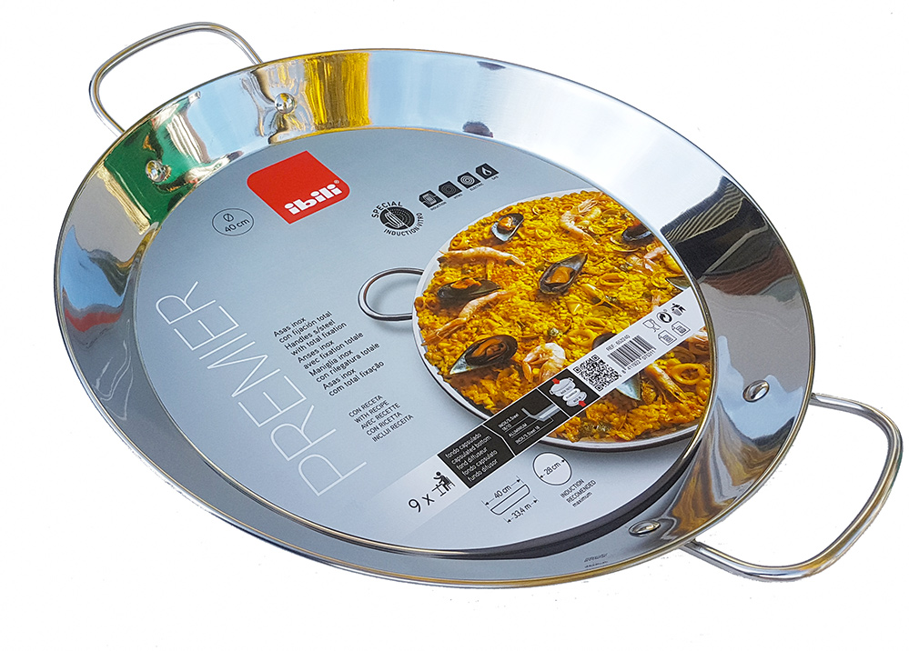 40cm Stainless Steel Paella Pan for Ceramic, Induction & AGA hobs