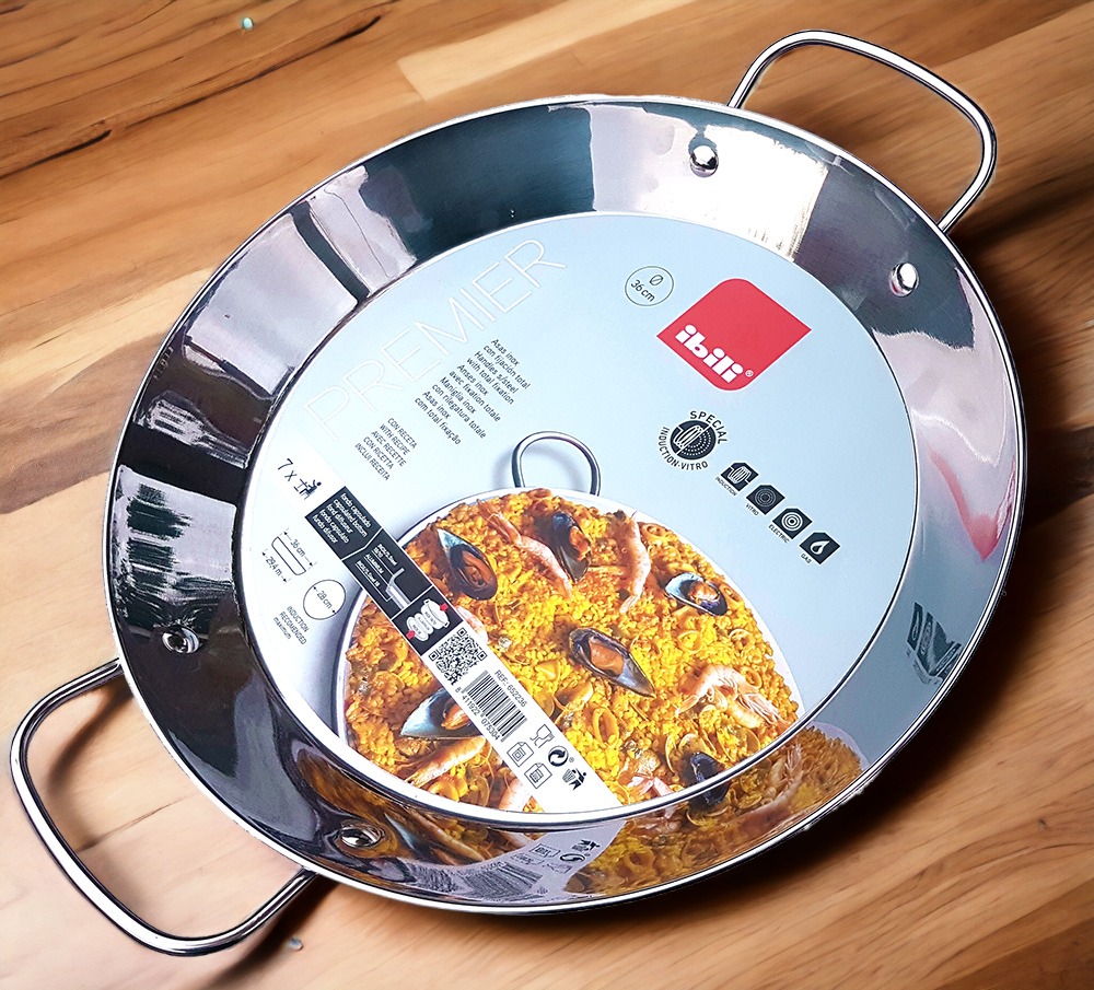 34cm Stainless Steel Paella Pan for Ceramic, Induction hobs & AGA's