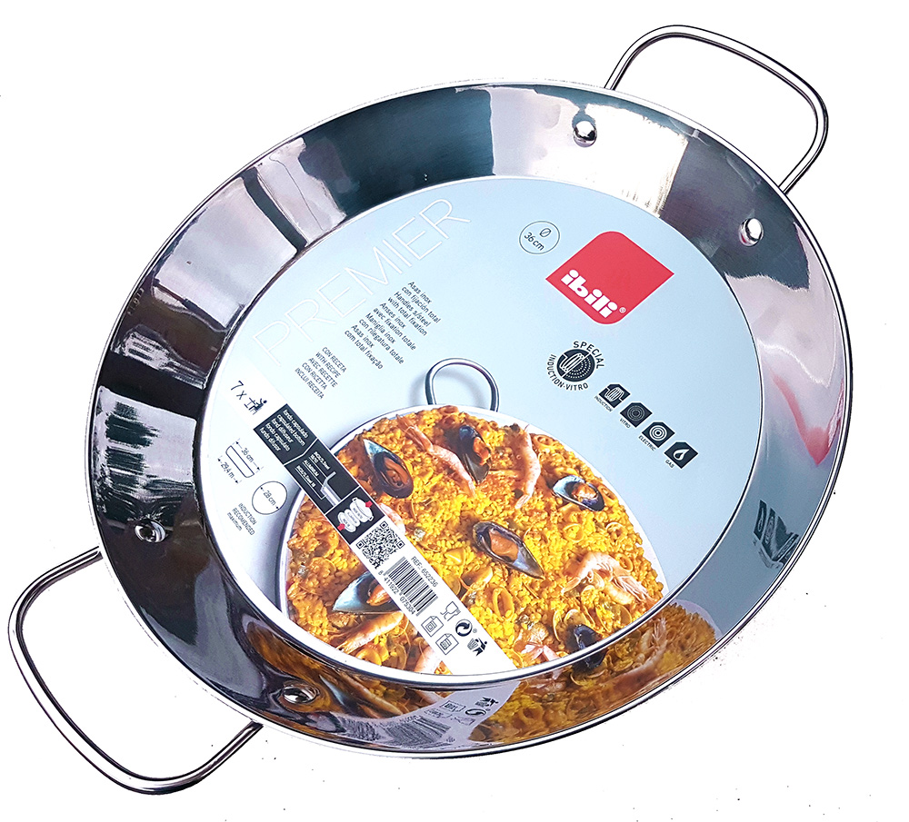 36cm Stainless Steel Paella Pan for Ceramic, Induction hobs & AGA's